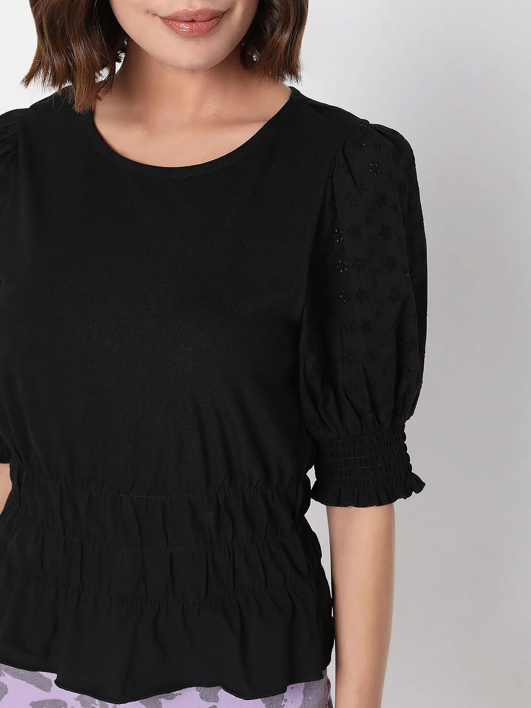 Black Puff Sleeves Top - Image 6