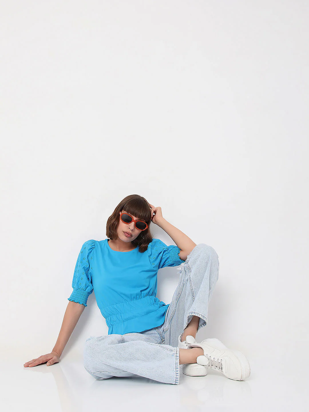 Blue Schiffli Top