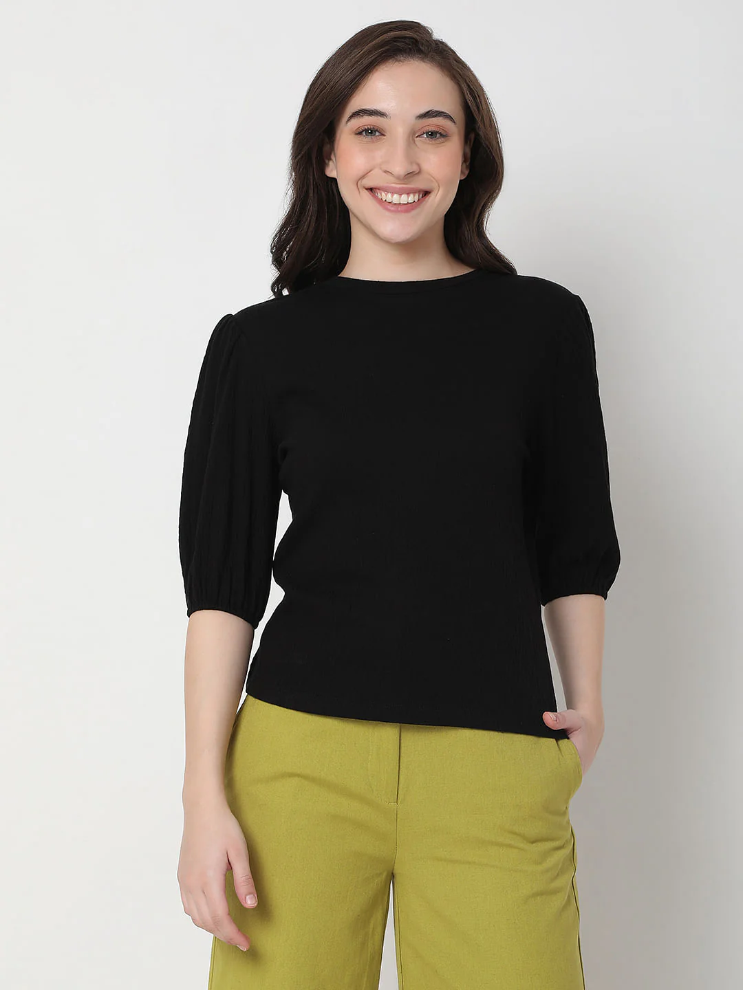 Black Puff Sleeves Top - Image 2