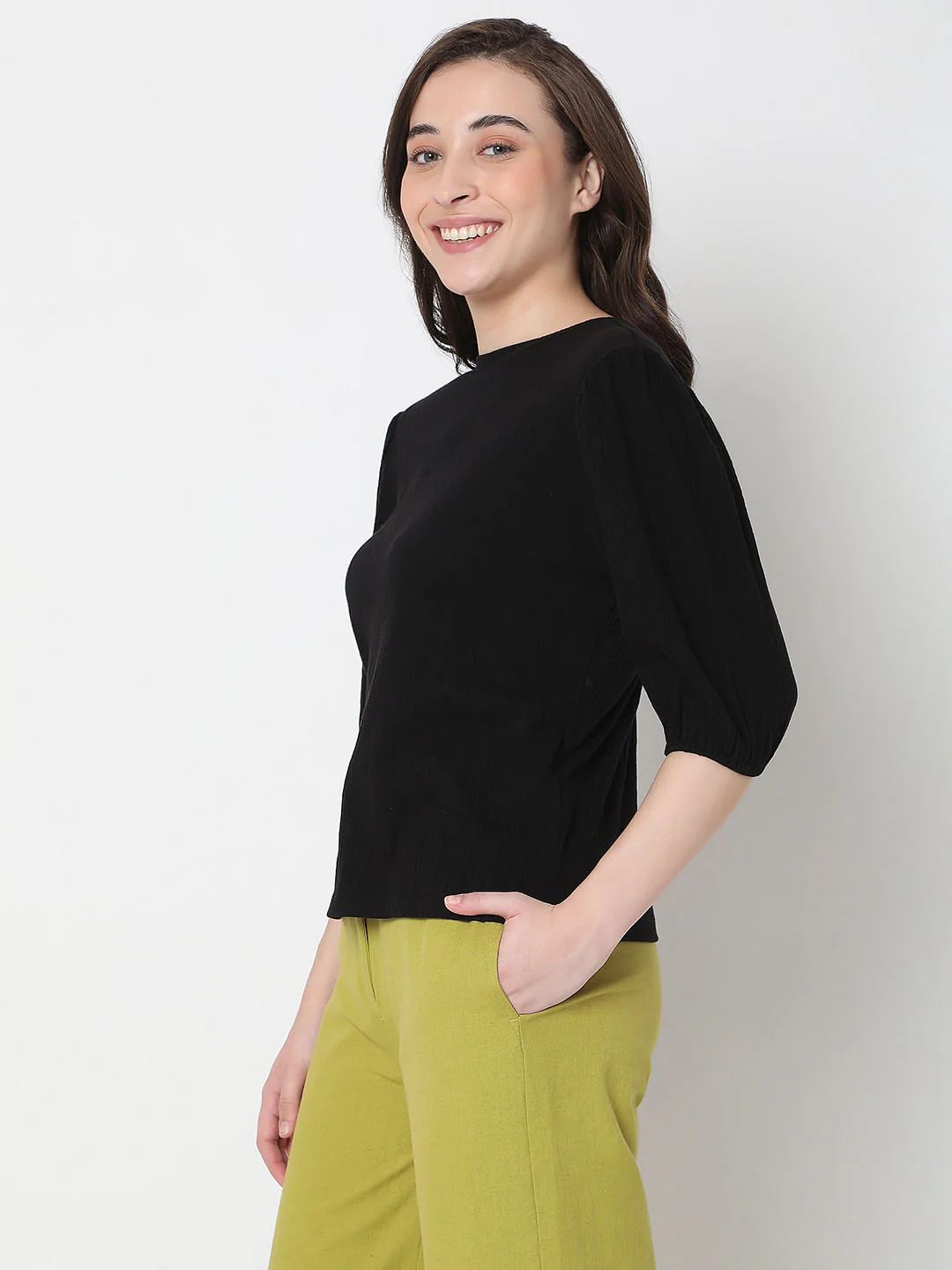 Black Puff Sleeves Top - Image 3