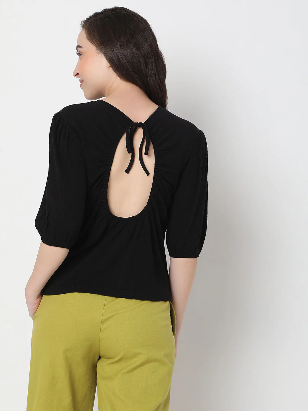 Black Puff Sleeves Top - Image 4