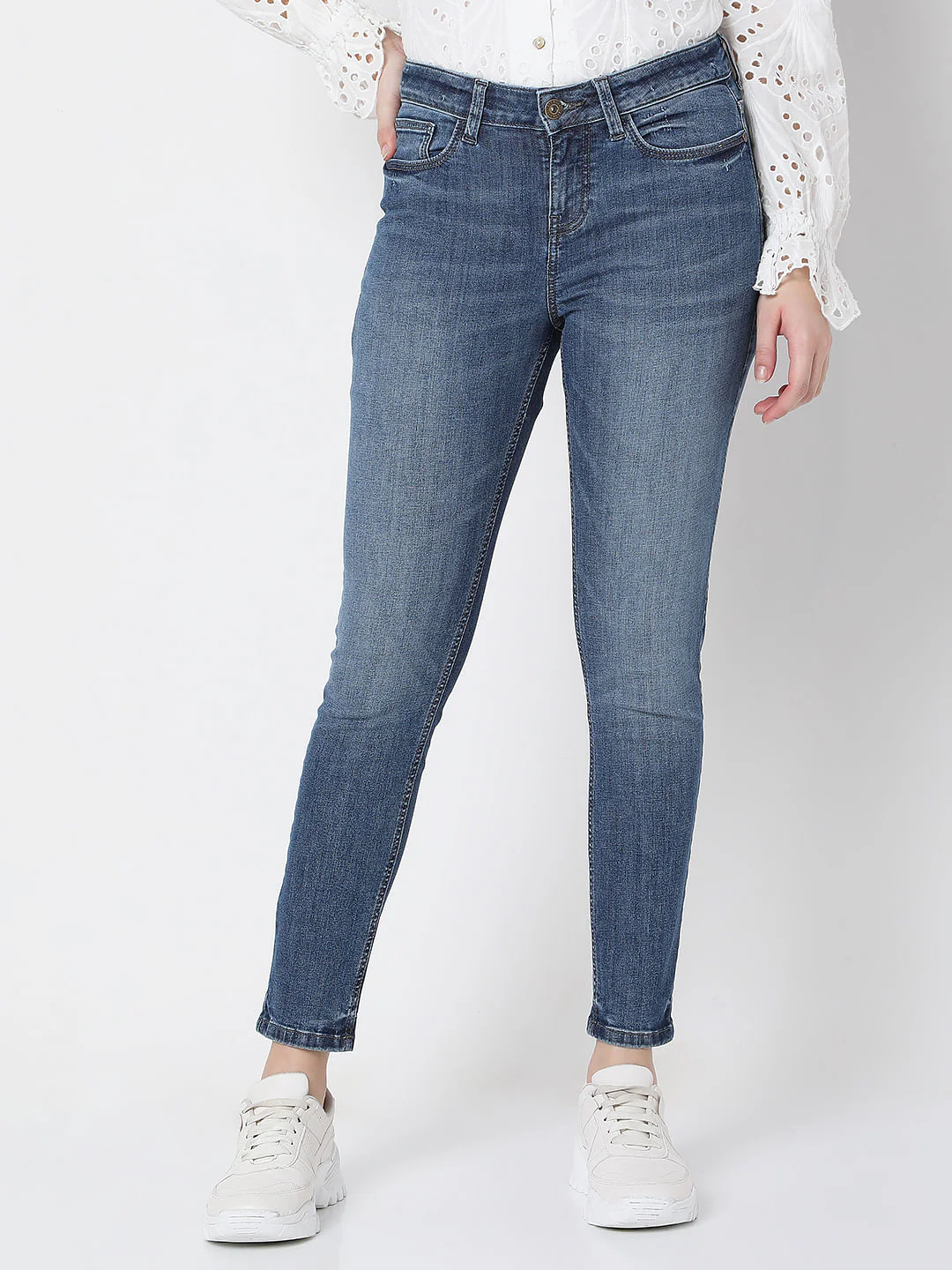 Blue Mid Rise Wendy Skinny Fit Jeans - Image 2