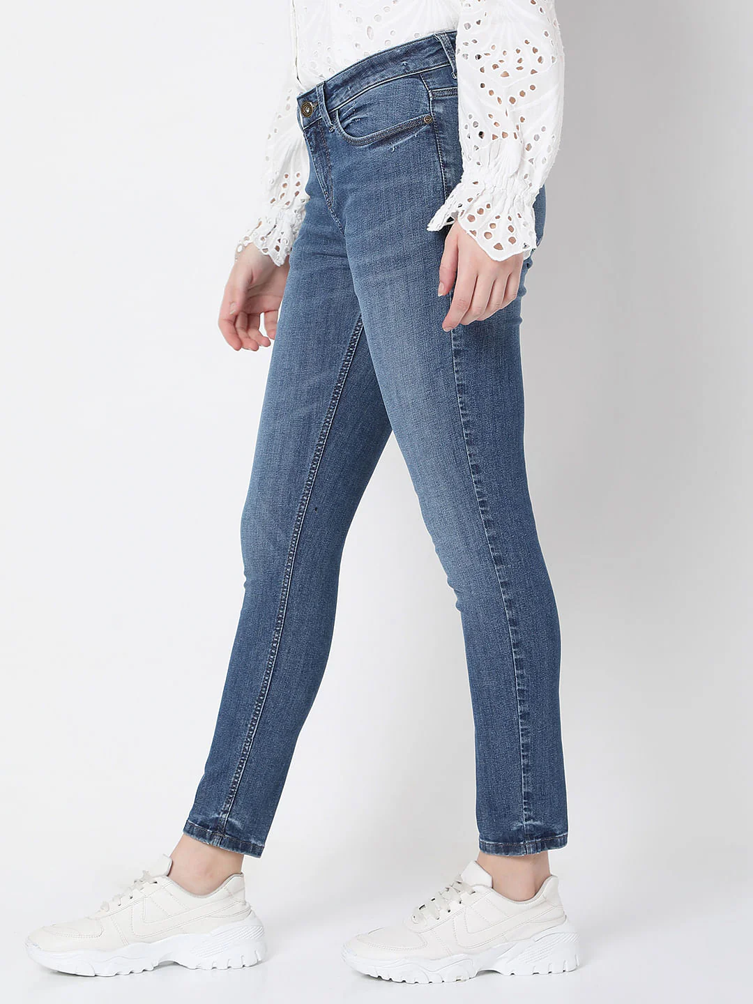Blue Mid Rise Wendy Skinny Fit Jeans - Image 3