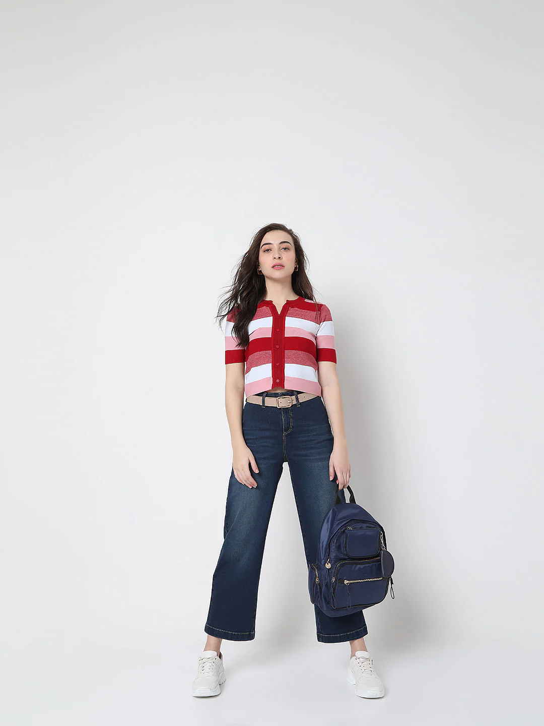 Blue Mid Rise Wide Leg Jeans