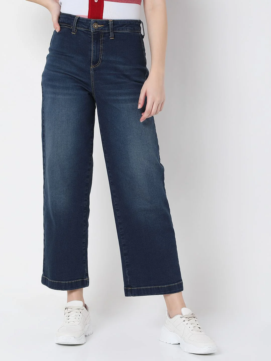 Blue Mid Rise Wide Leg Jeans - Image 2