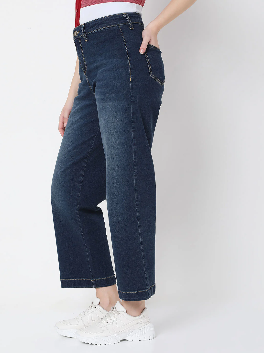 Blue Mid Rise Wide Leg Jeans - Image 3