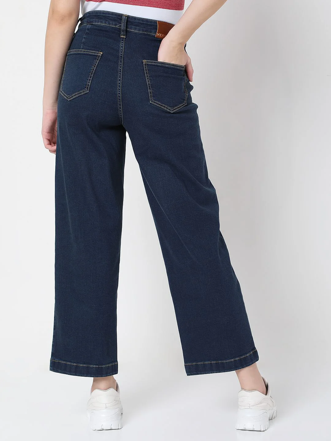 Blue Mid Rise Wide Leg Jeans - Image 4