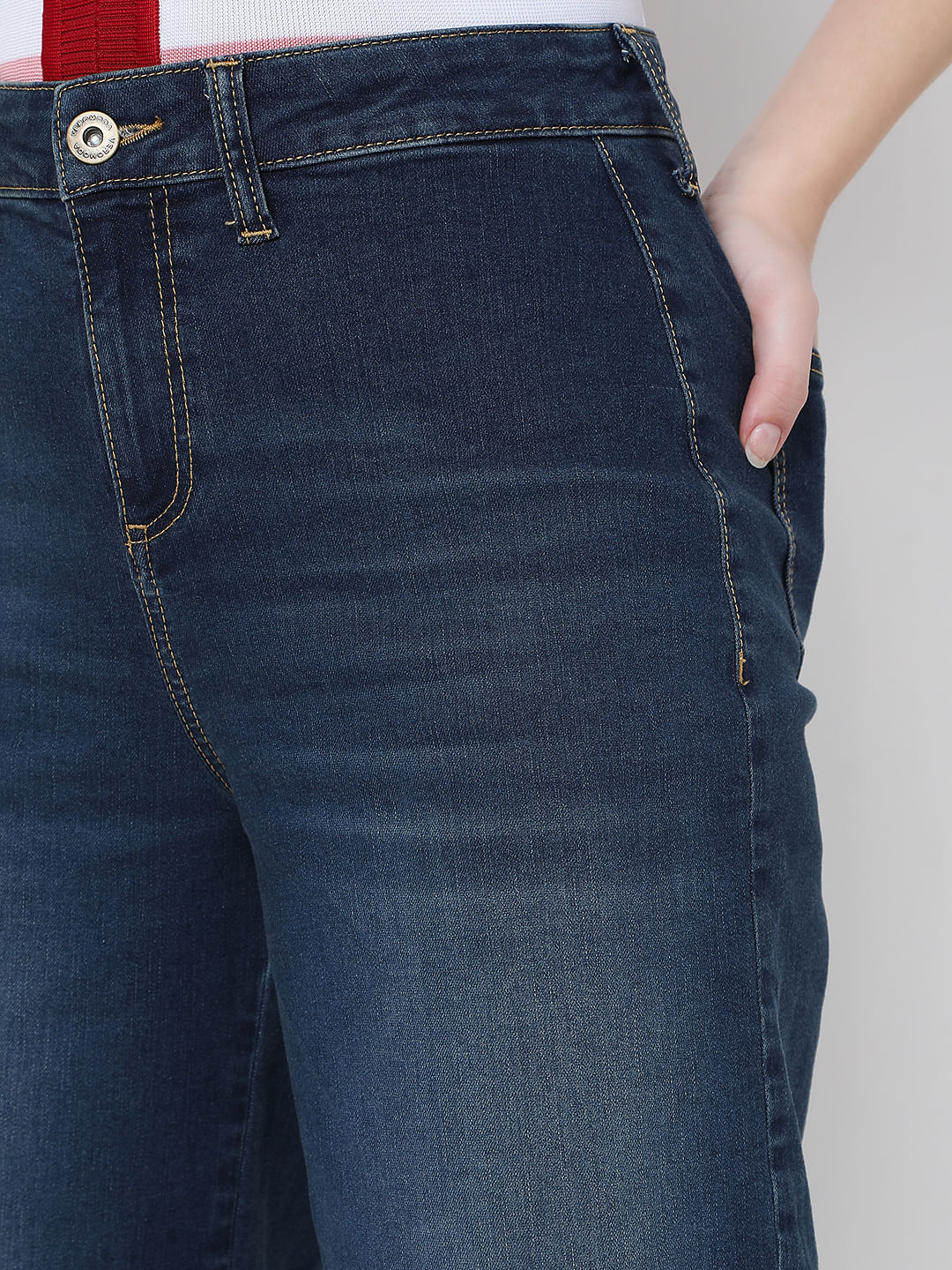Blue Mid Rise Wide Leg Jeans - Image 5
