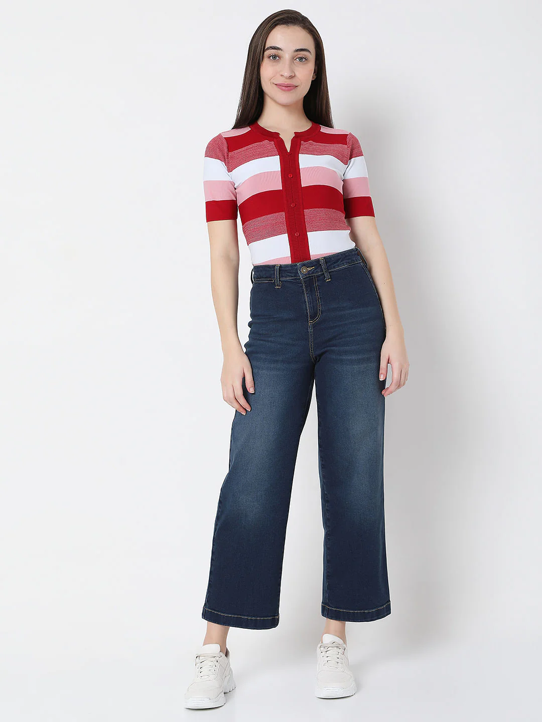 Blue Mid Rise Wide Leg Jeans - Image 6
