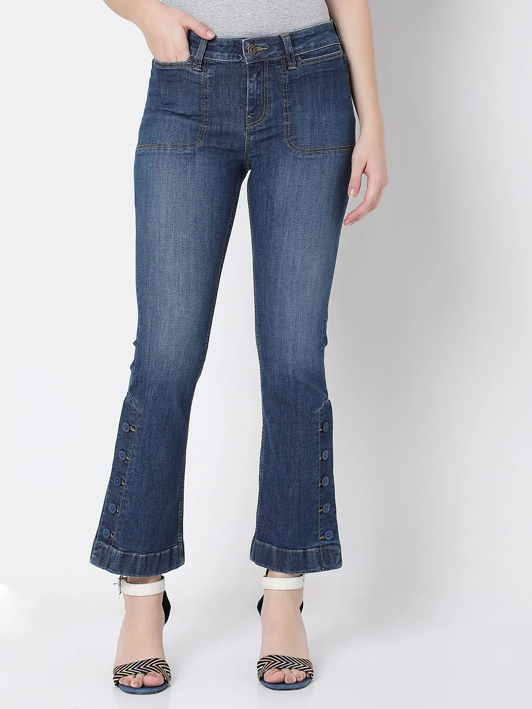 Blue Mid Rise Washed Petra Bootcut Jeans - Image 2