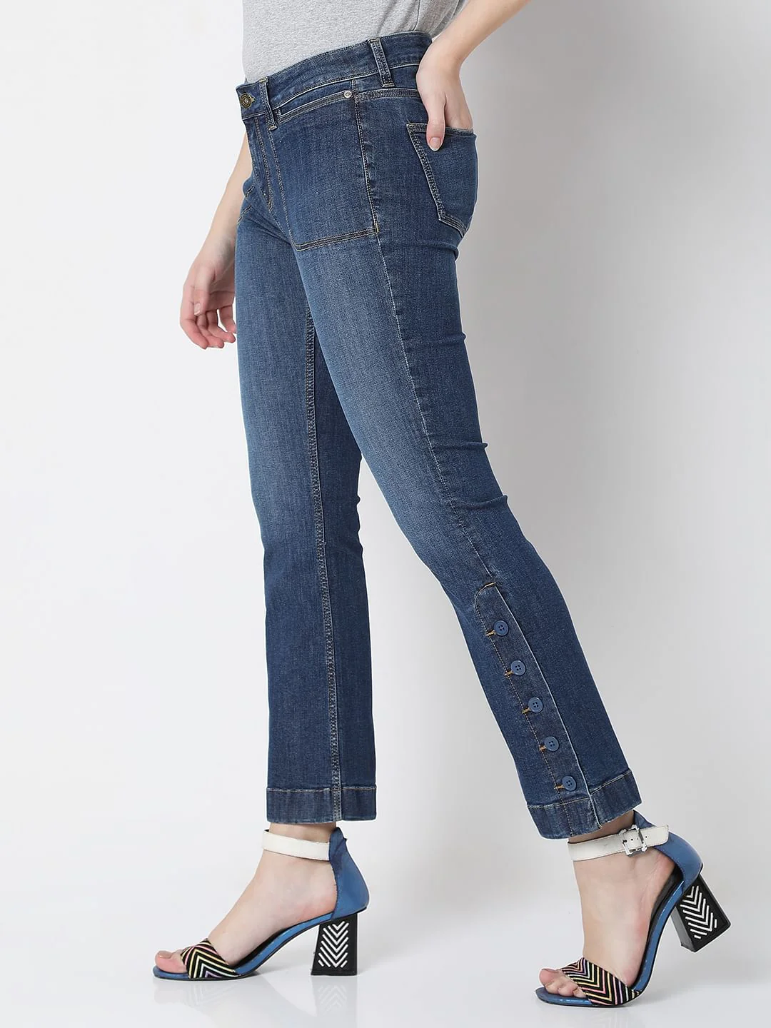 Blue Mid Rise Washed Petra Bootcut Jeans - Image 3