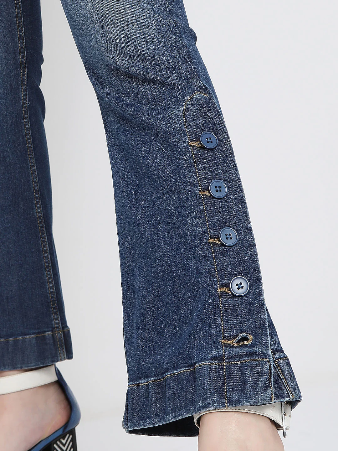 Blue Mid Rise Washed Petra Bootcut Jeans - Image 7