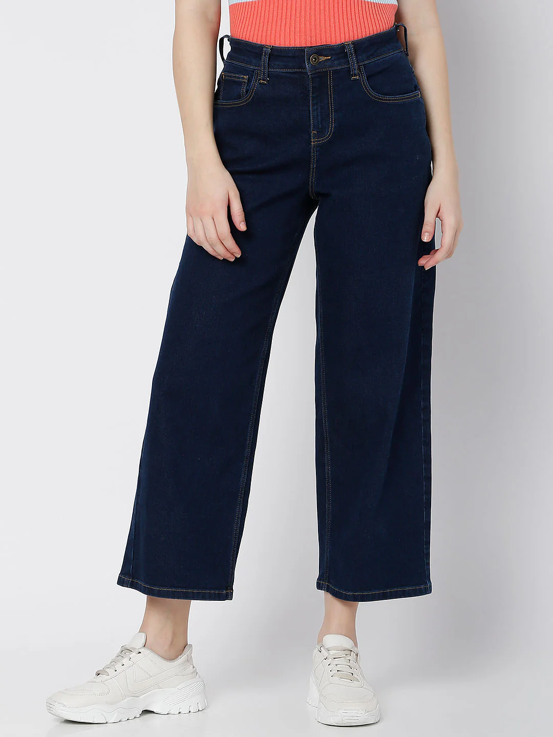 Dark Blue High Rise Wide Leg Jeans - Image 2