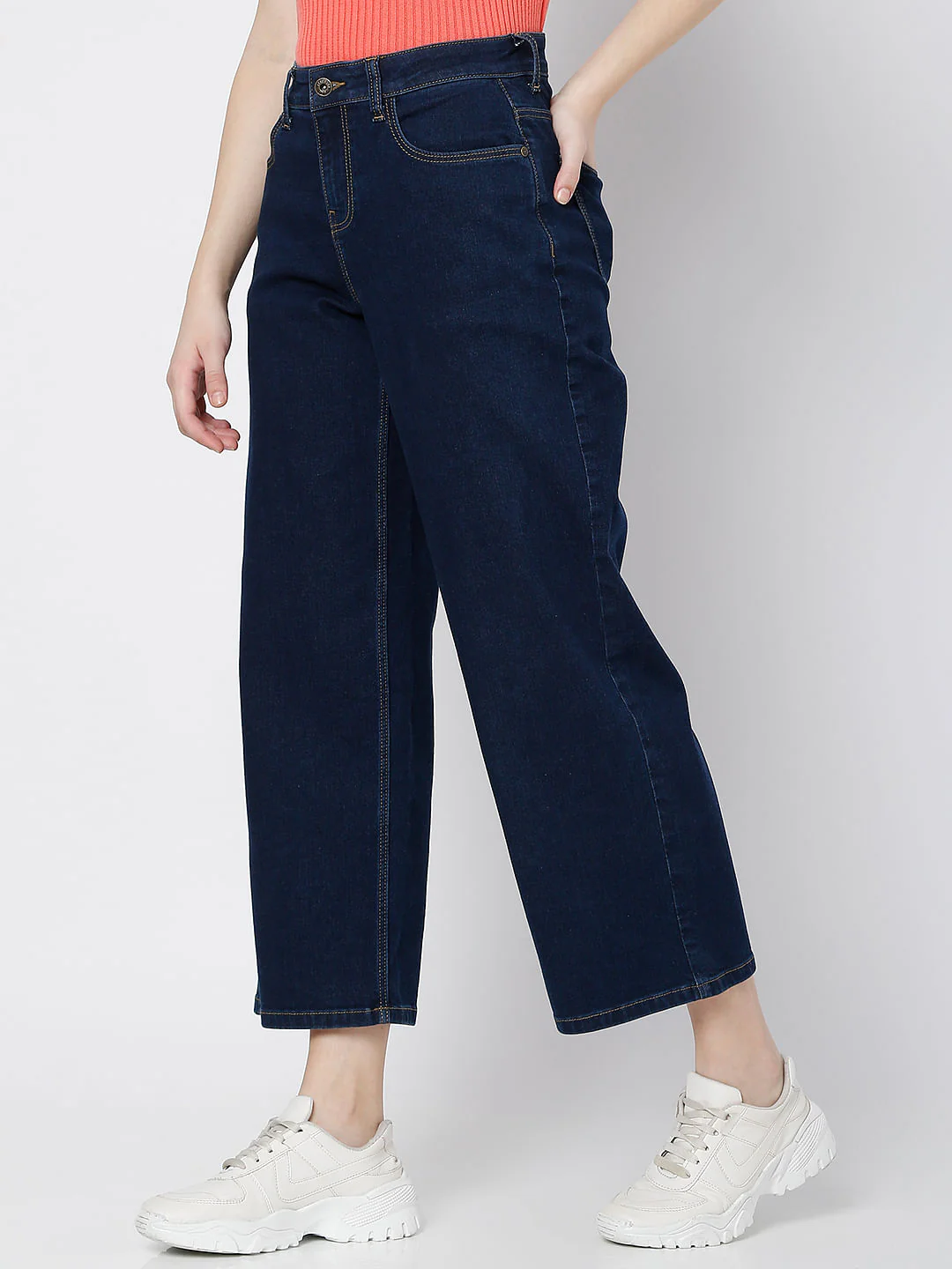 Dark Blue High Rise Wide Leg Jeans - Image 3