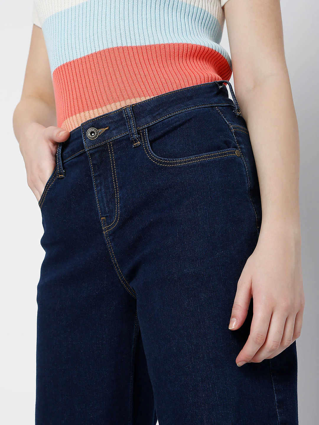 Dark Blue High Rise Wide Leg Jeans - Image 5