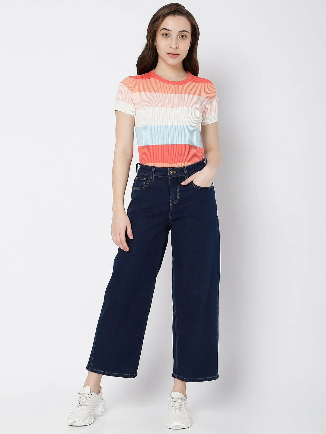 Dark Blue High Rise Wide Leg Jeans - Image 6