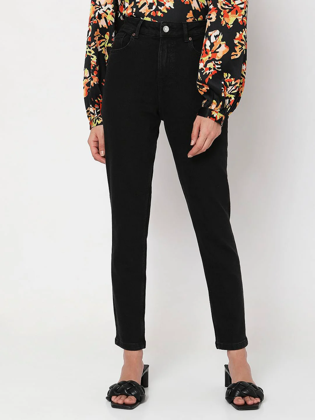 Black High Rise Tapered Jeans - Image 2