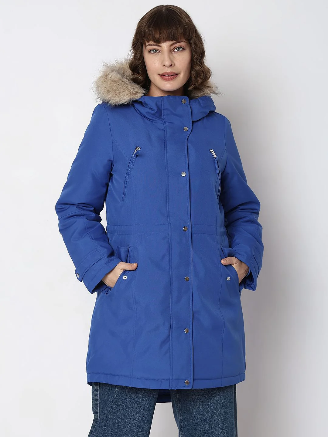 Blue Fur Hooded Parka Jacket - Image 2