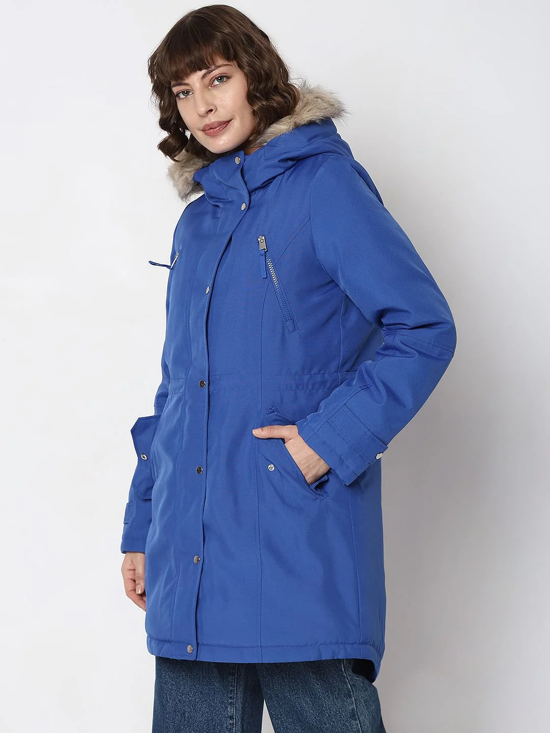 Blue Fur Hooded Parka Jacket - Image 3