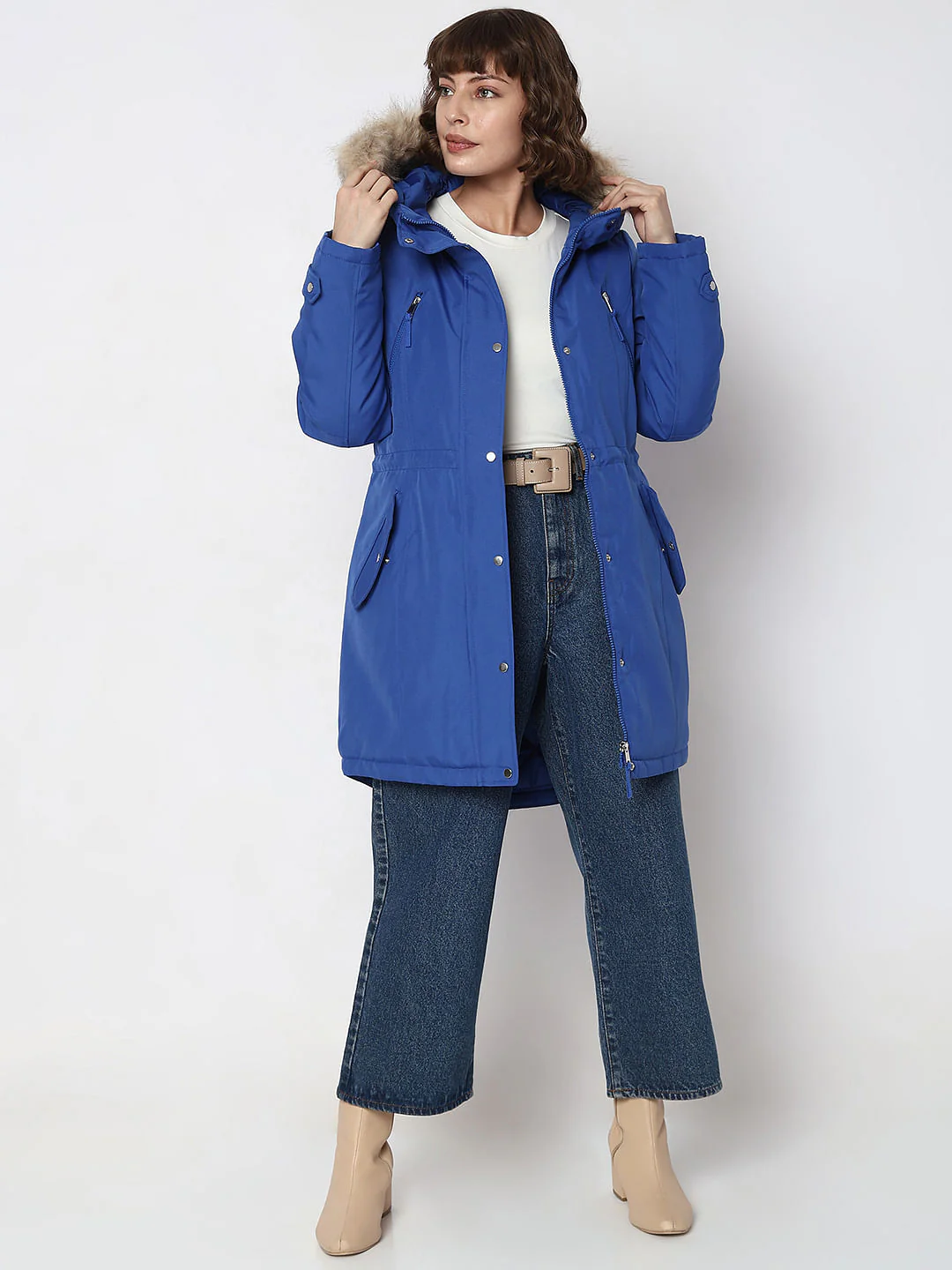 Blue Fur Hooded Parka Jacket - Image 5
