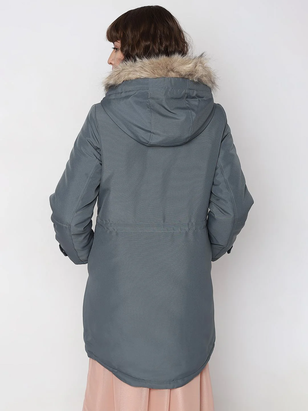 Grey Fur Hooded Parka Jacket - Image 4