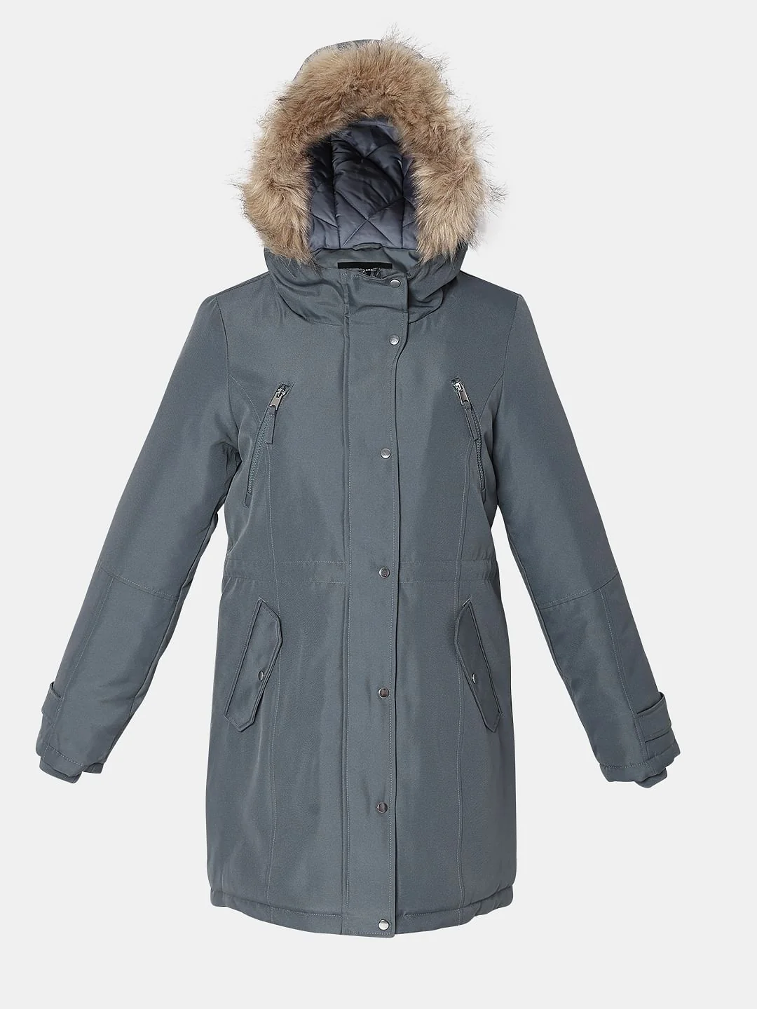Grey Fur Hooded Parka Jacket - Image 7