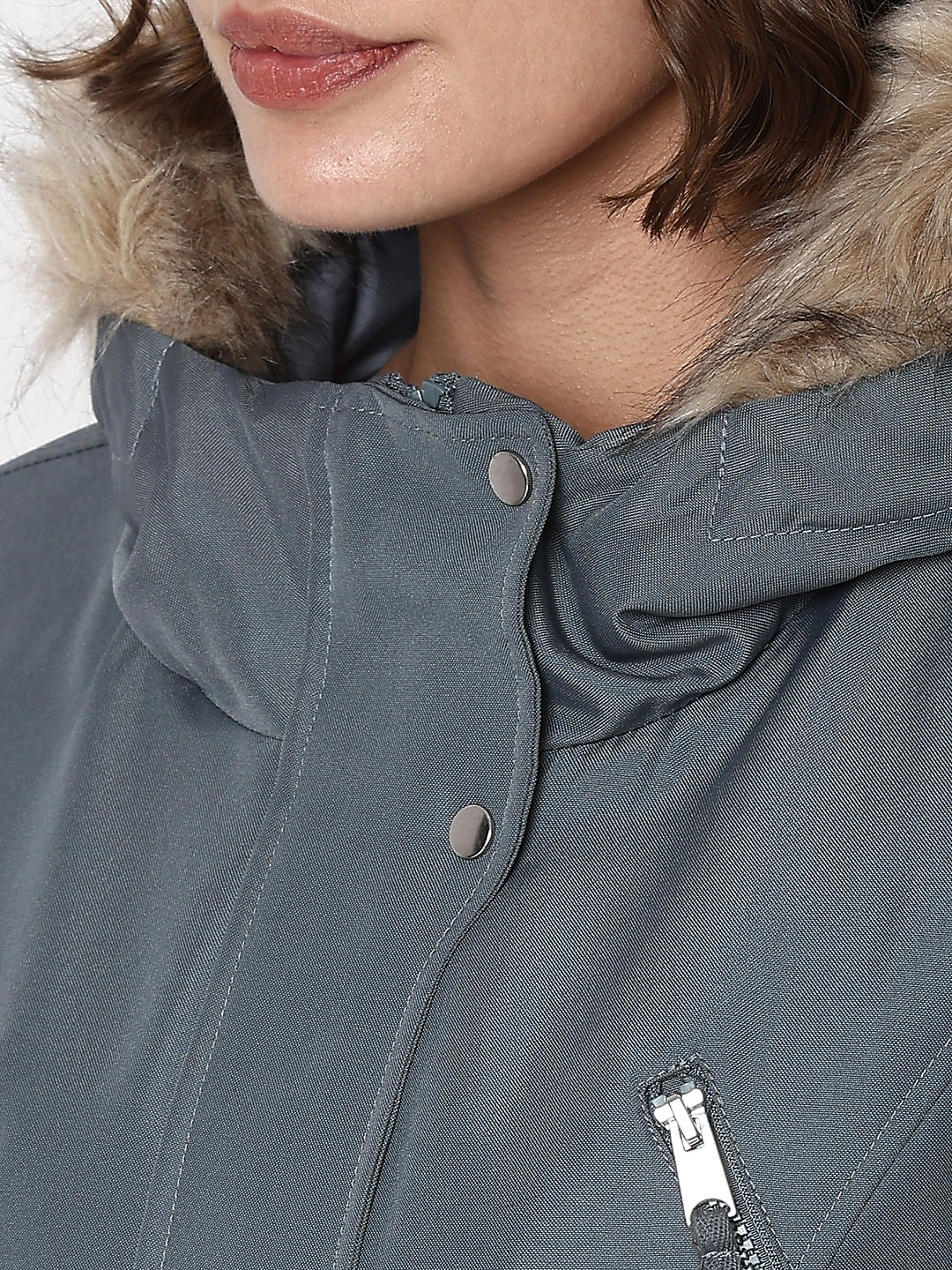 Grey Fur Hooded Parka Jacket - Image 8
