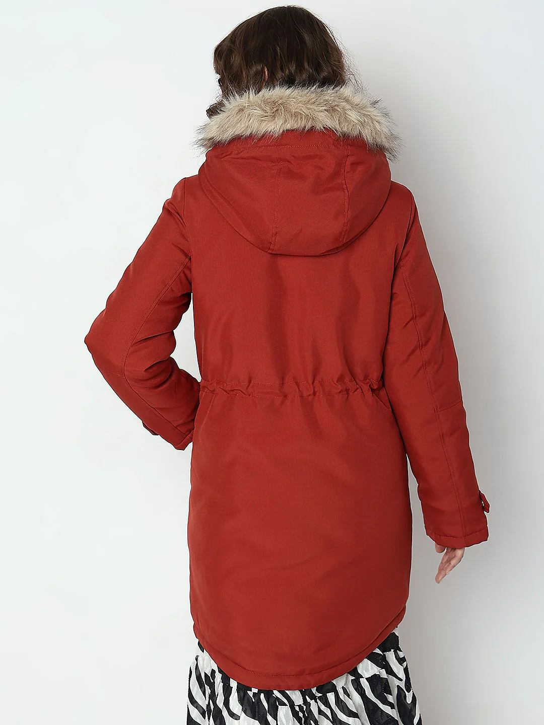 Red Fur Hooded Parka Jacket - Image 4