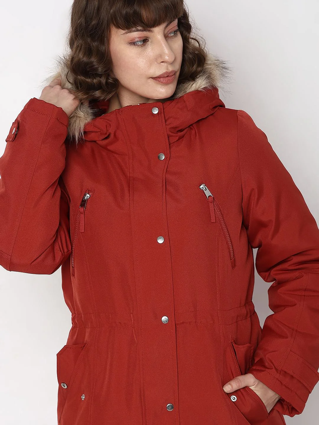 Red Fur Hooded Parka Jacket - Image 6