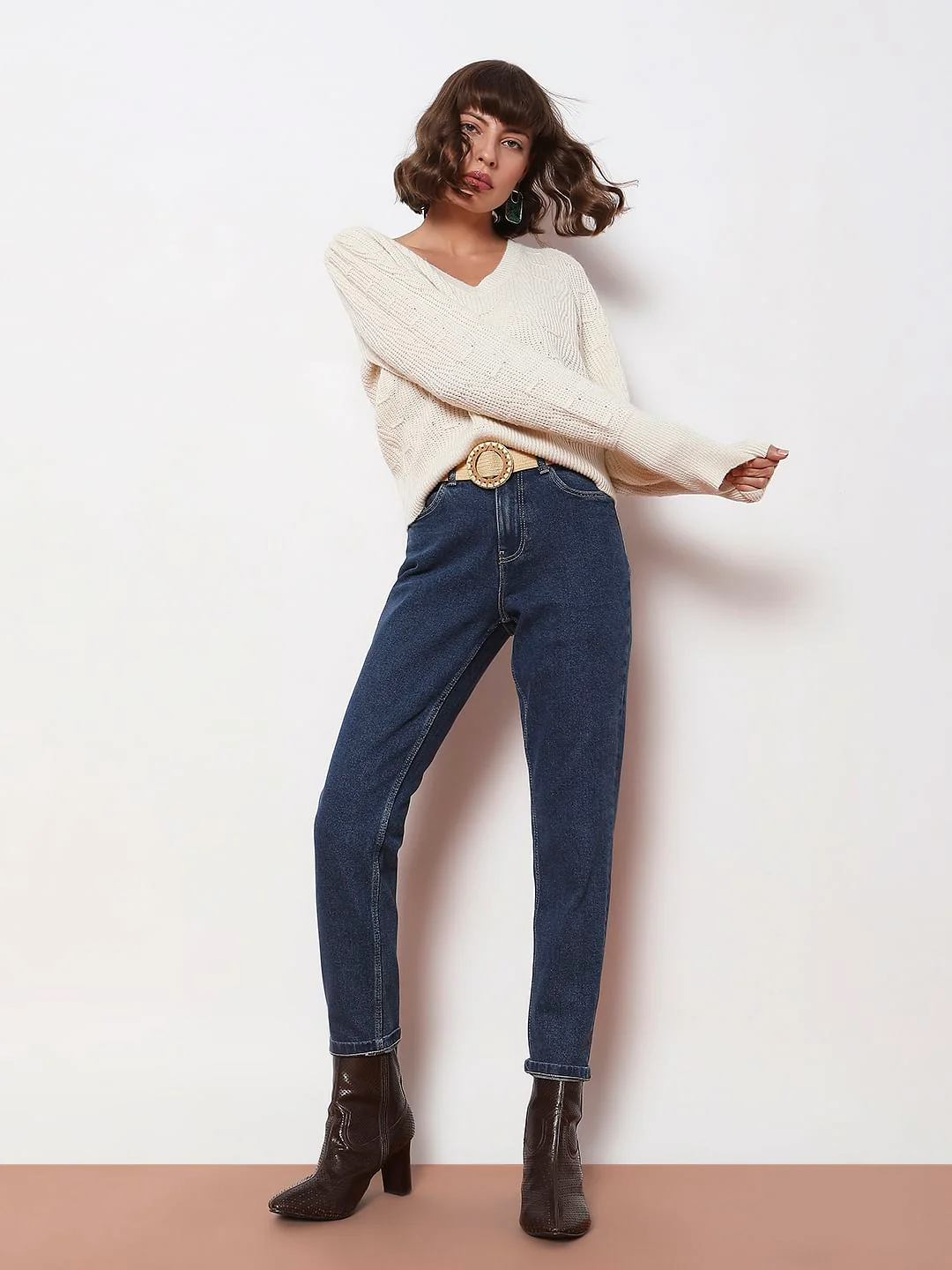 Dark Blue High Rise Tapered Jeans