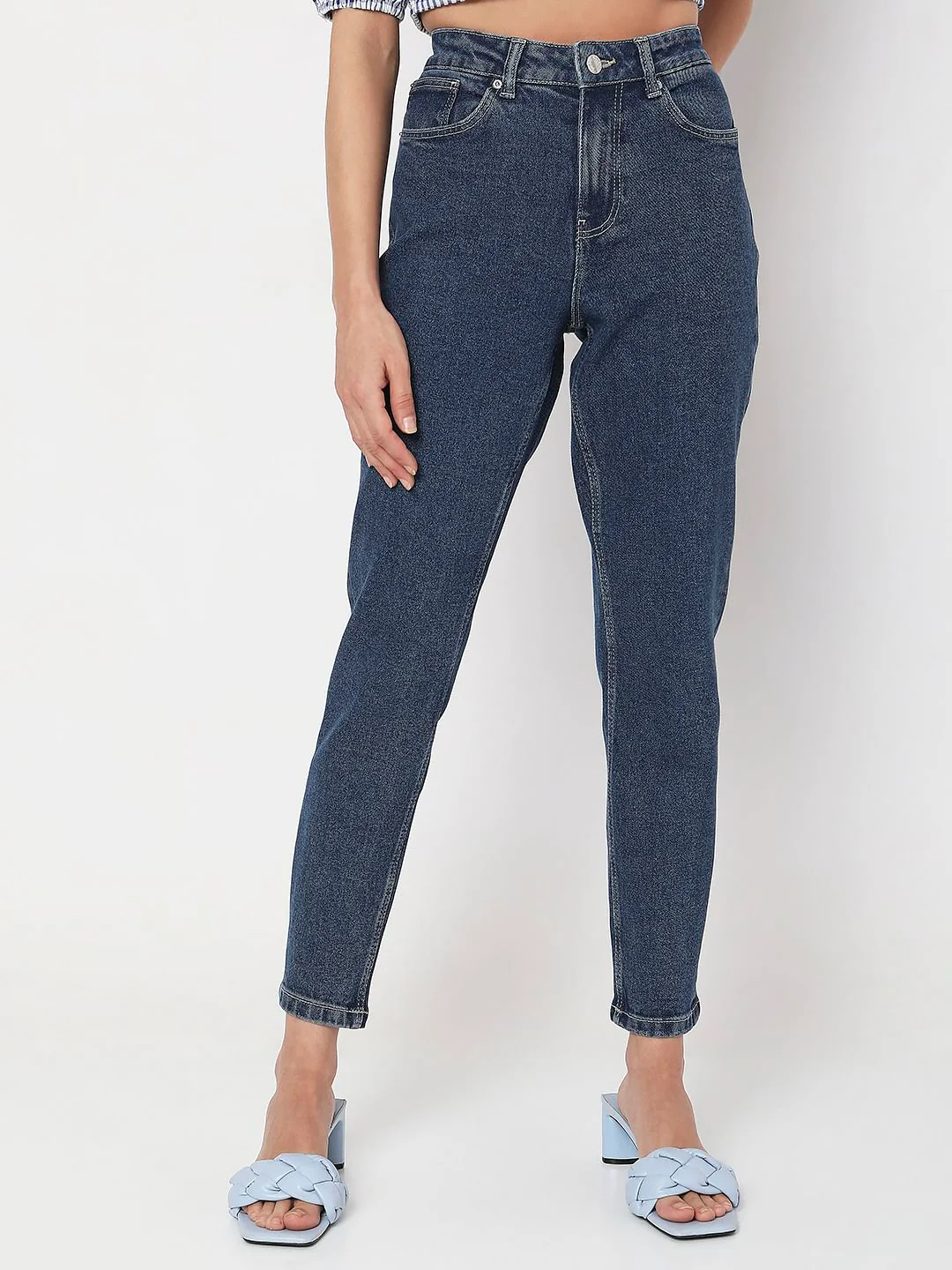 Dark Blue High Rise Tapered Jeans - Image 2
