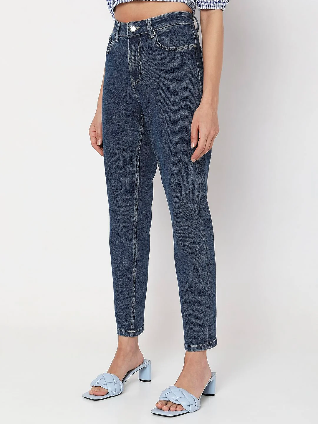 Dark Blue High Rise Tapered Jeans - Image 3