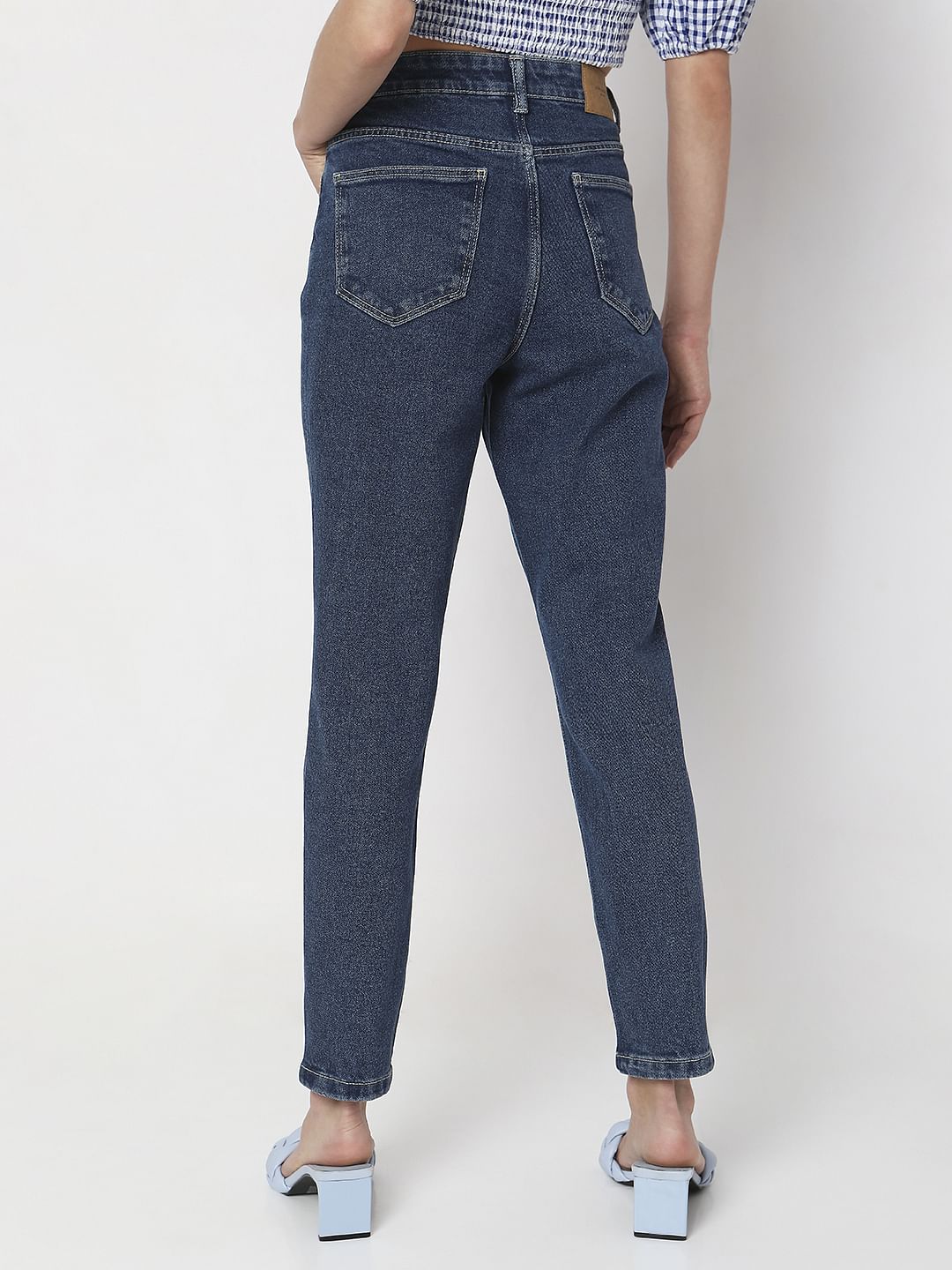 Dark Blue High Rise Tapered Jeans - Image 4