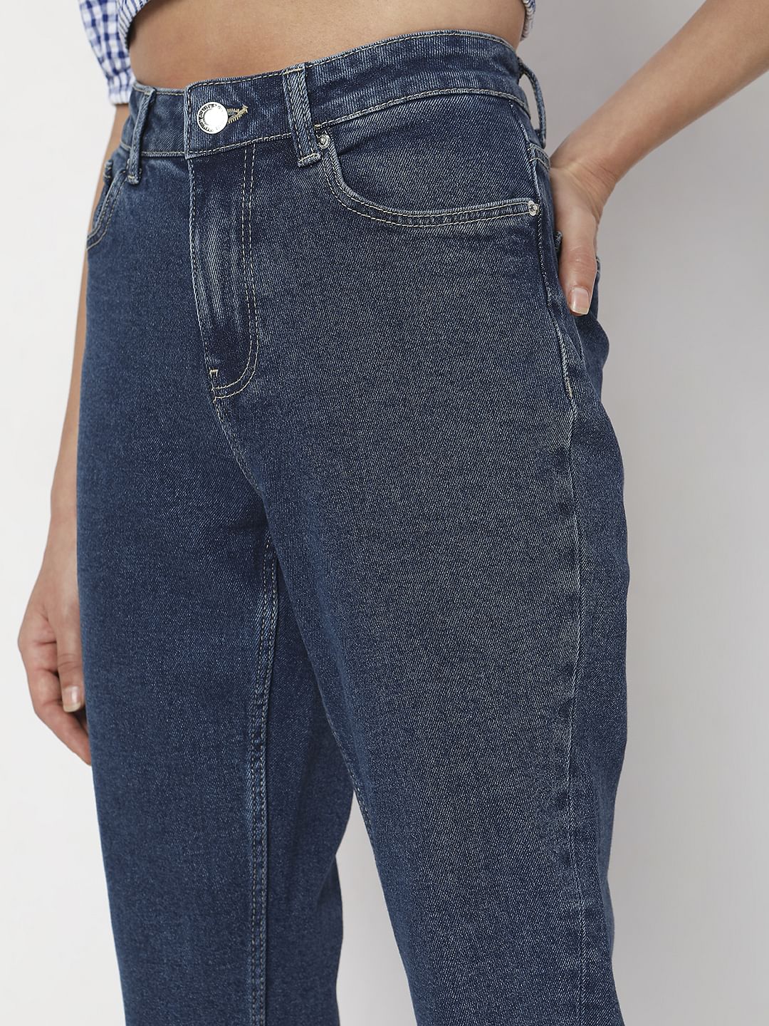 Dark Blue High Rise Tapered Jeans - Image 5