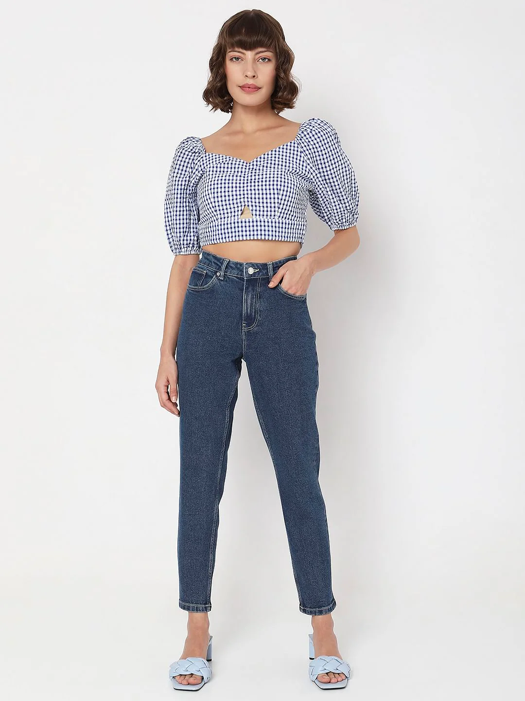 Dark Blue High Rise Tapered Jeans - Image 6