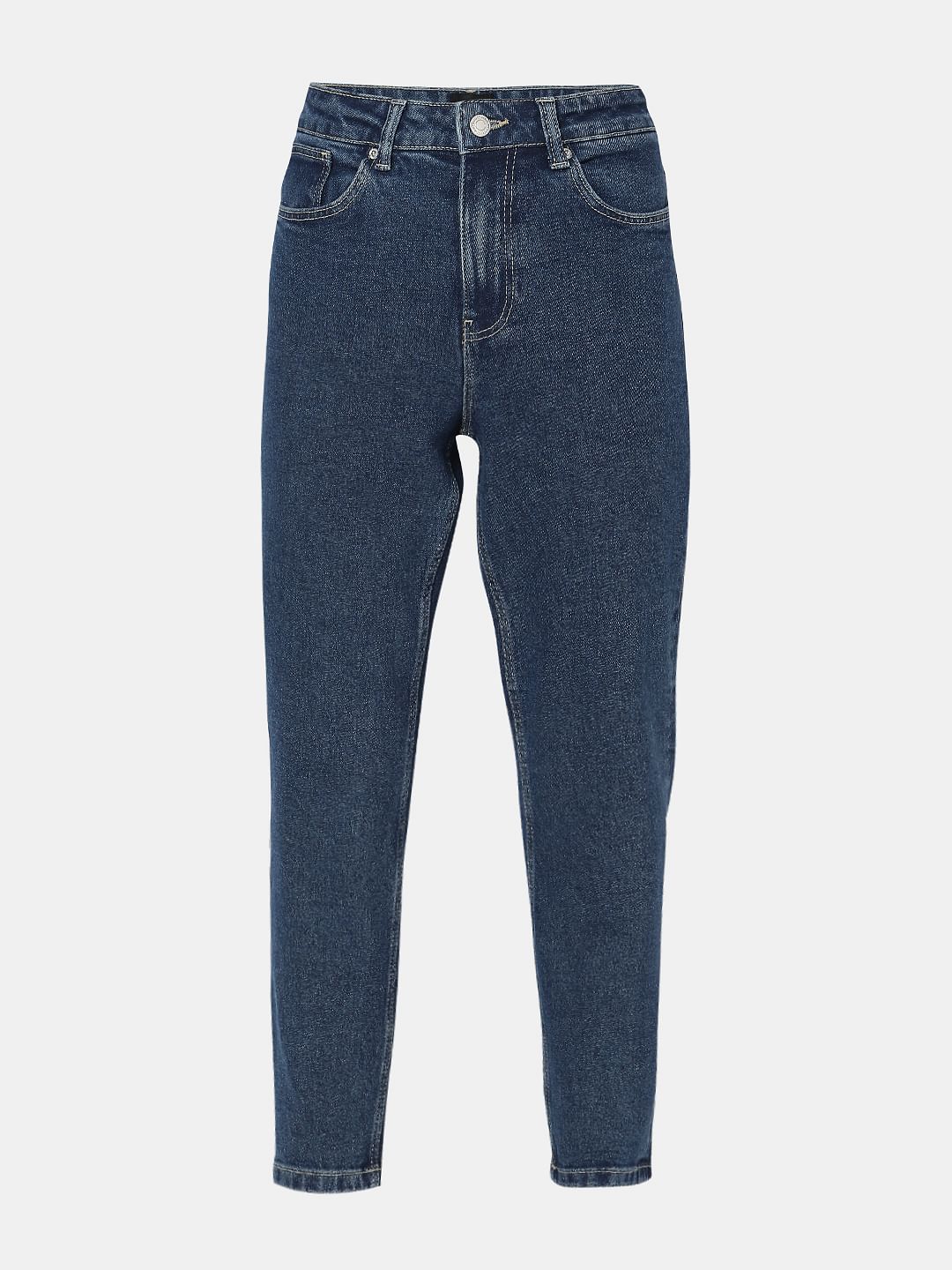 Dark Blue High Rise Tapered Jeans - Image 7