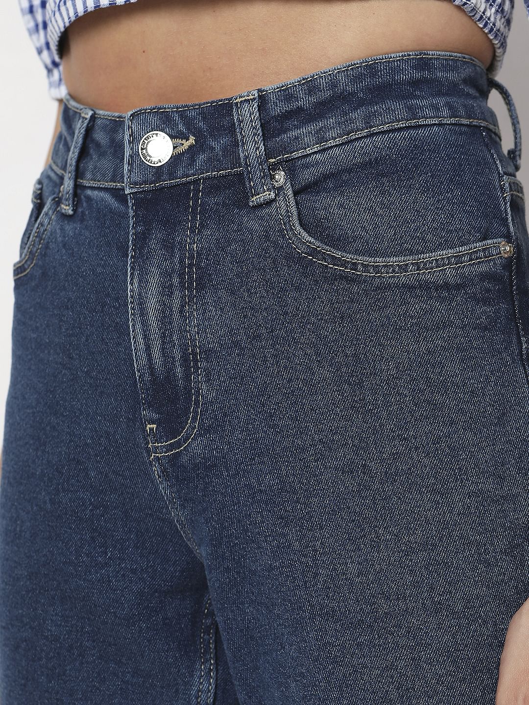 Dark Blue High Rise Tapered Jeans - Image 8