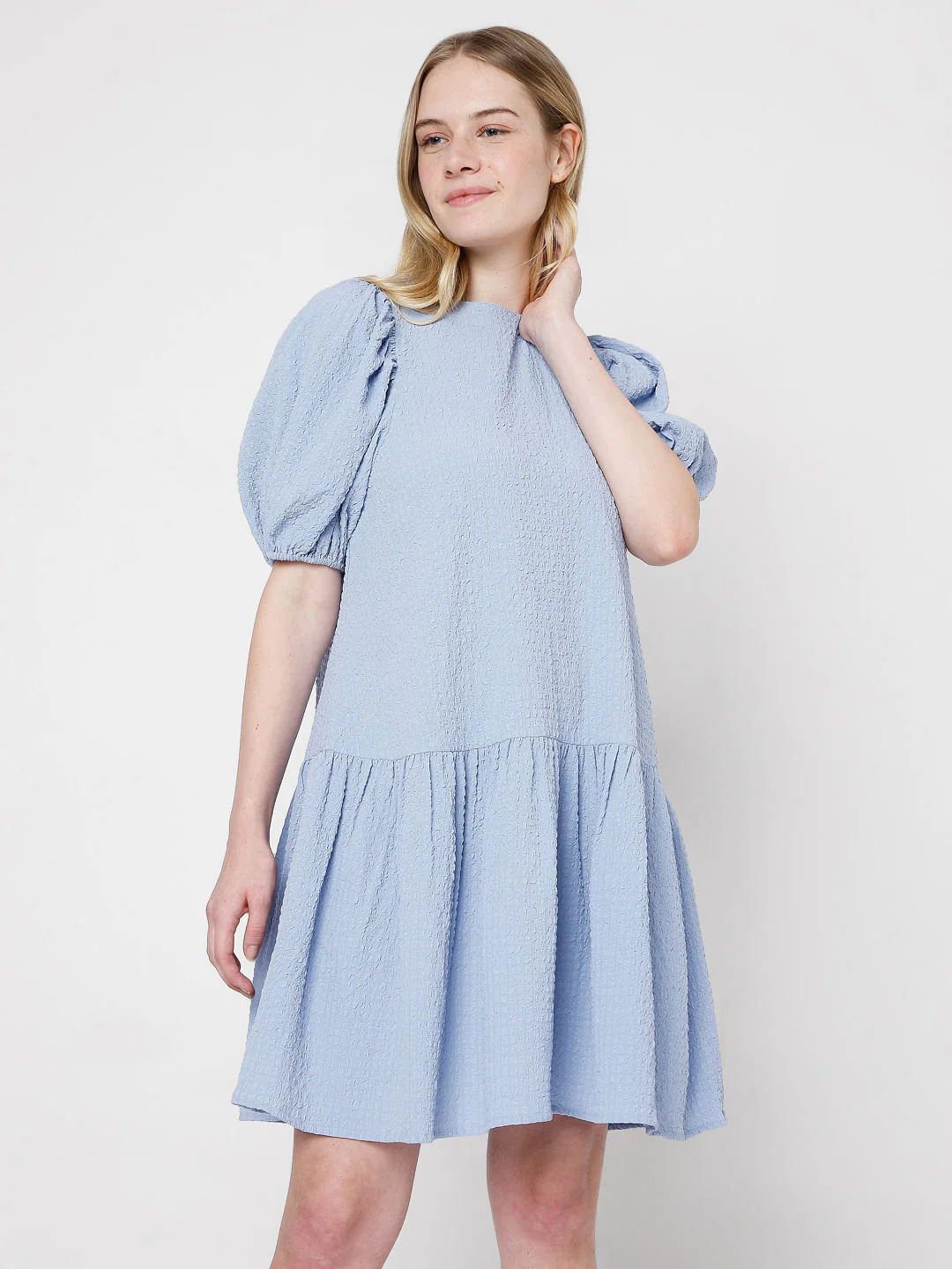 Blue Puff Sleeves Shift Dress - Image 2