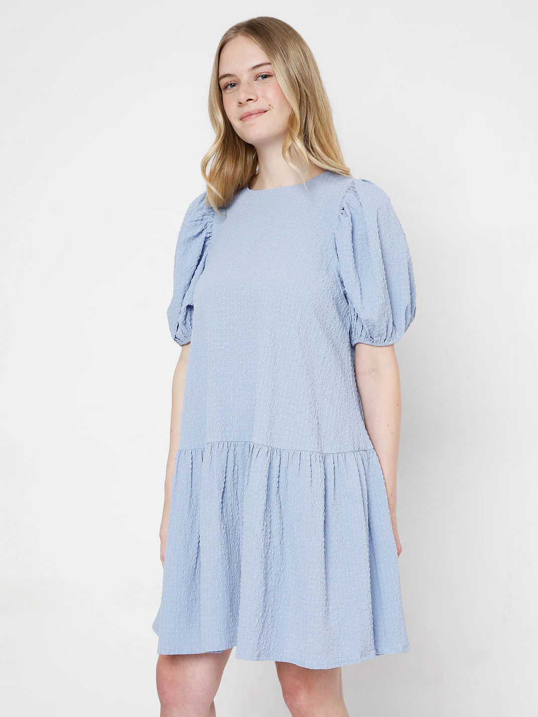 Blue Puff Sleeves Shift Dress - Image 3