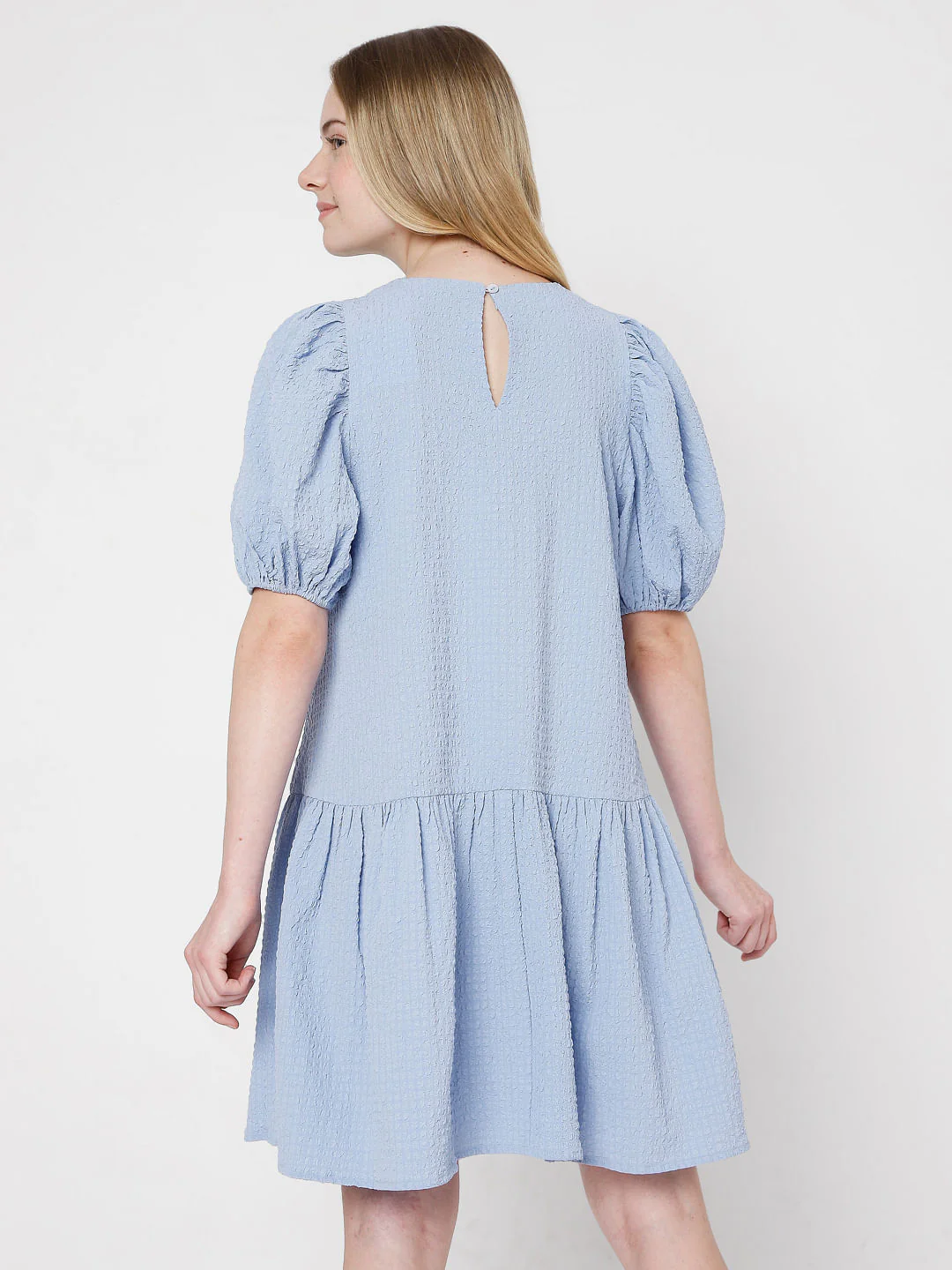 Blue Puff Sleeves Shift Dress - Image 4