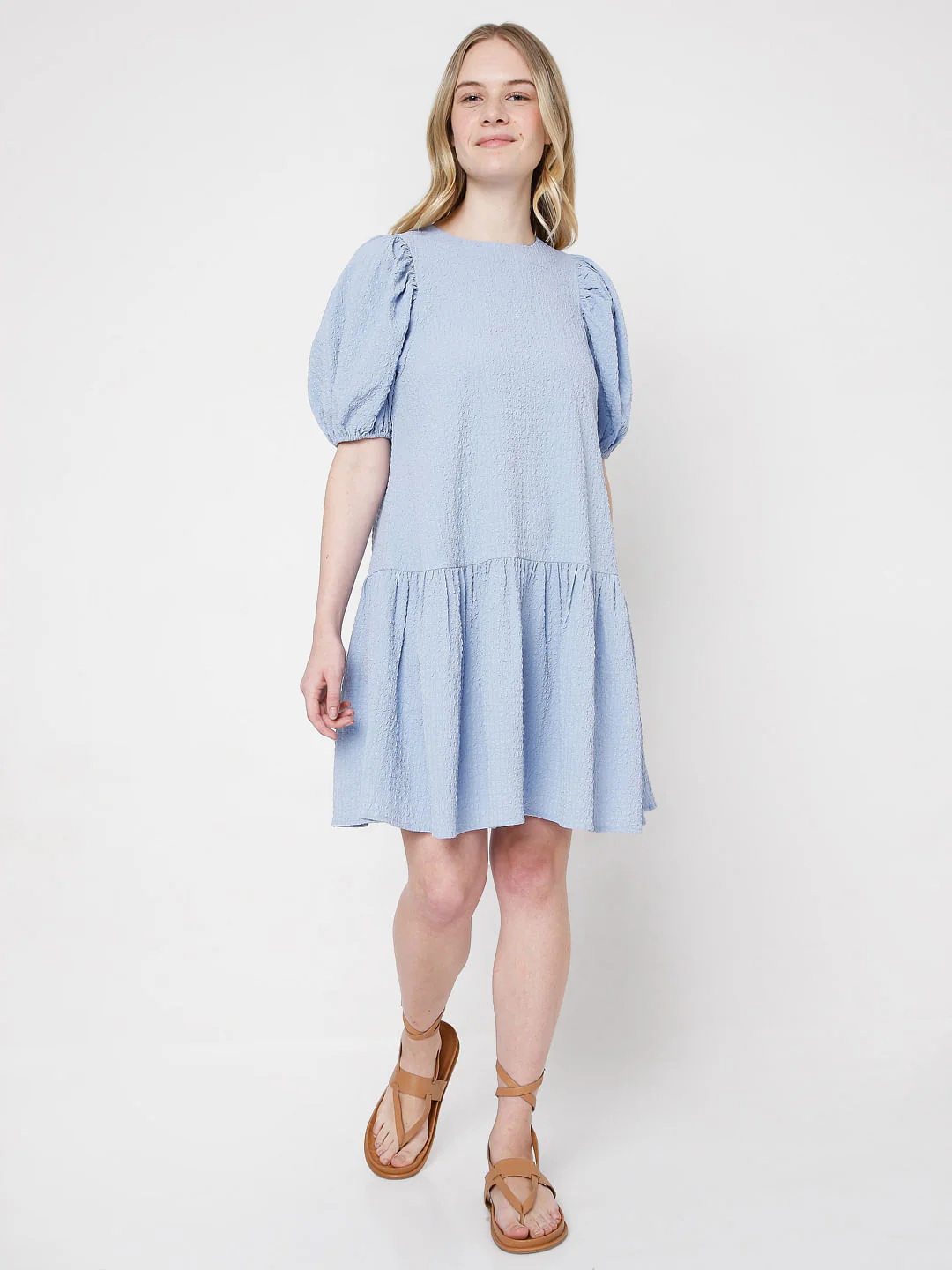 Blue Puff Sleeves Shift Dress - Image 5