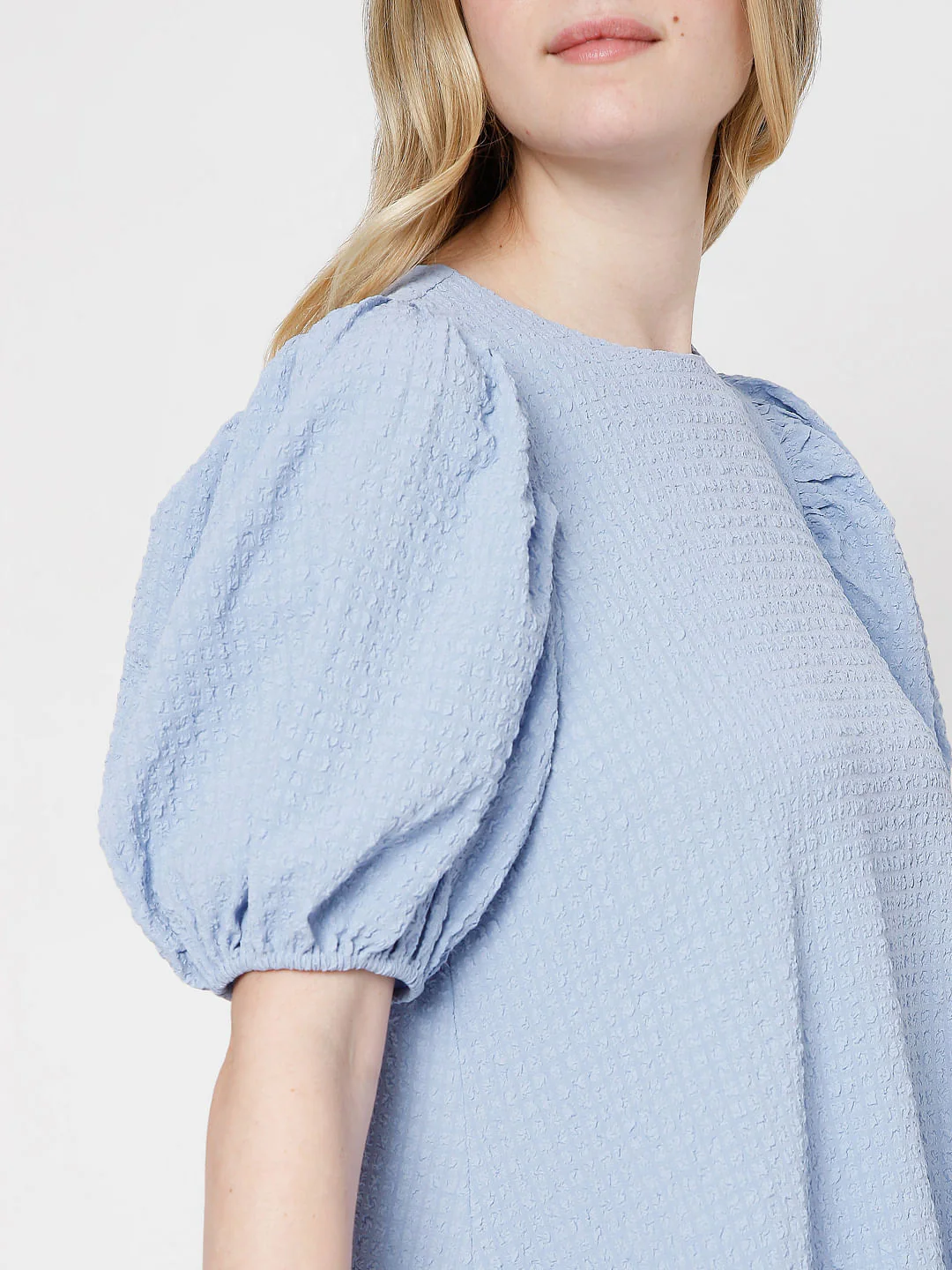 Blue Puff Sleeves Shift Dress - Image 6