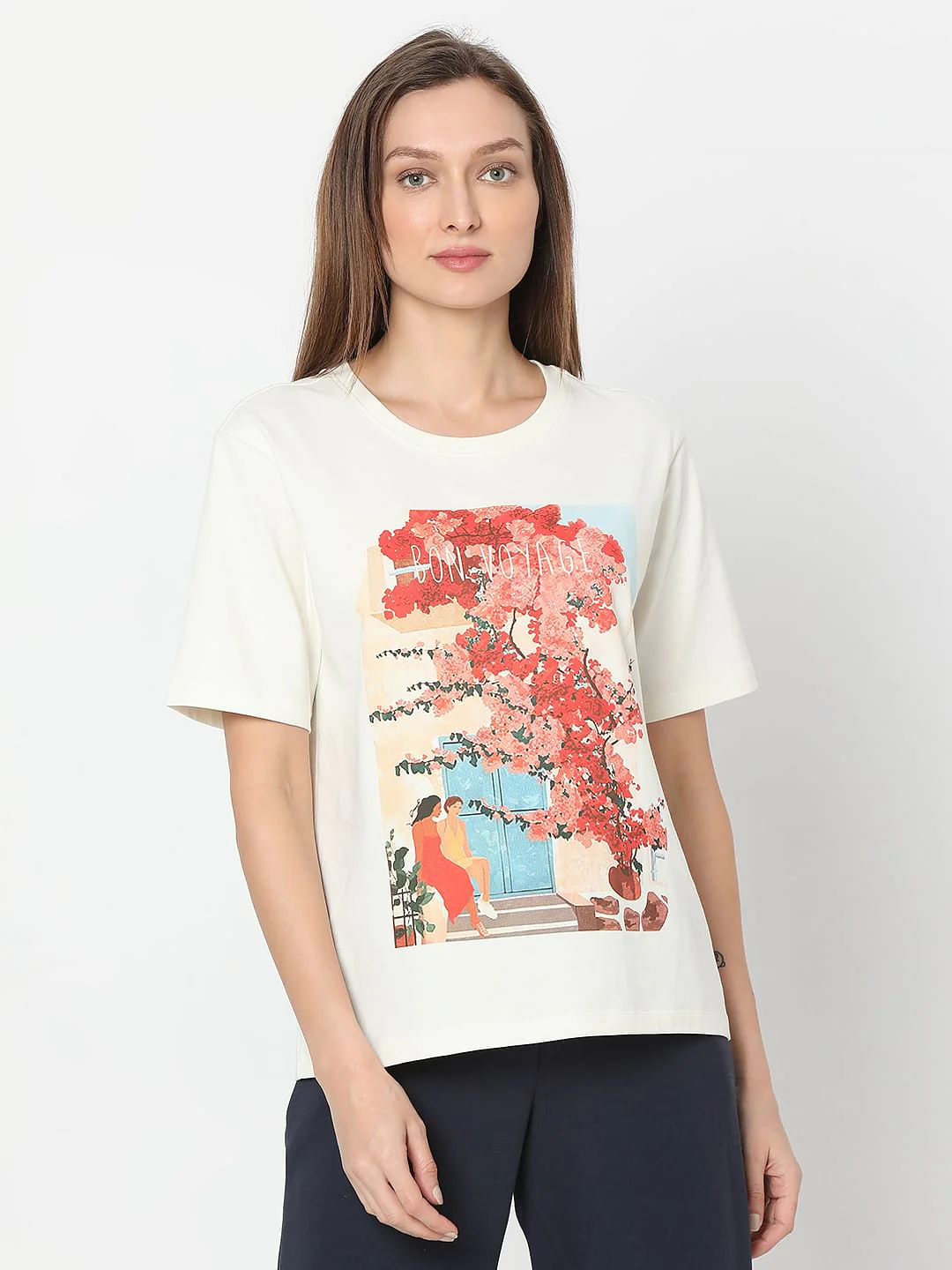 White Floral Print T-Shirt - Image 2