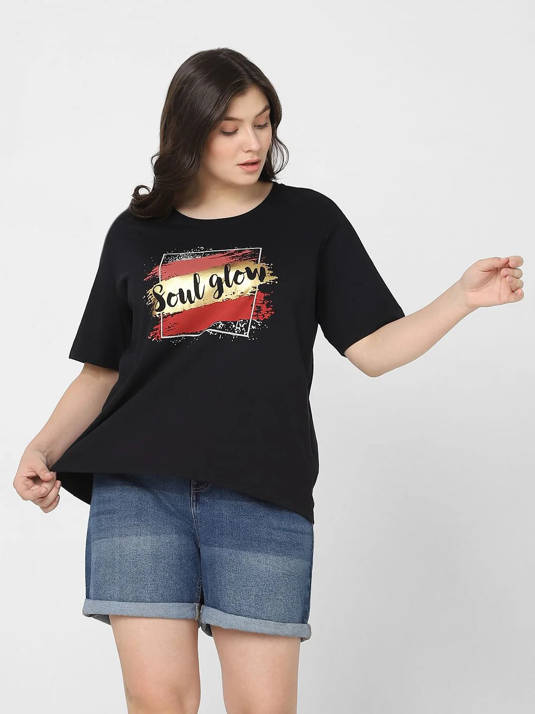 Curve Black Graphic Foil Print T-Shirt - Image 2