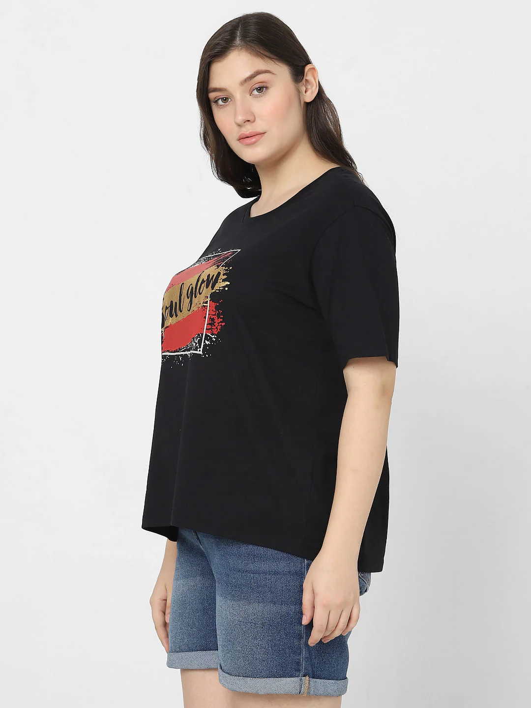 Curve Black Graphic Foil Print T-Shirt - Image 3