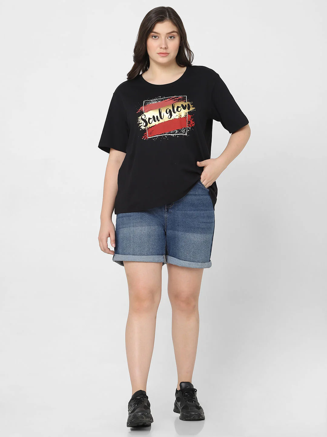 Curve Black Graphic Foil Print T-Shirt - Image 5