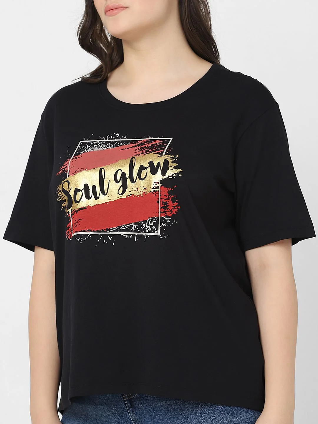 Curve Black Graphic Foil Print T-Shirt - Image 6