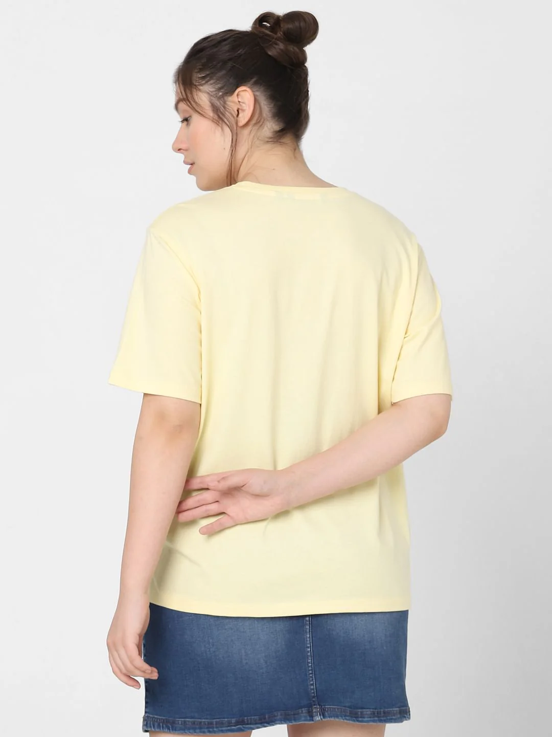 Curve Yellow Embellished Text Print T-Shirt - Image 4
