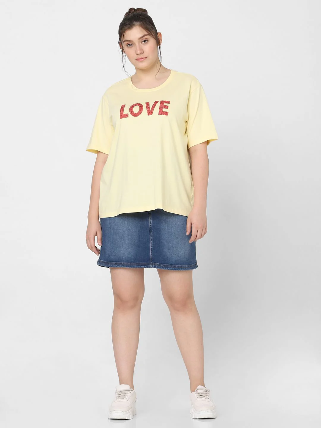 Curve Yellow Embellished Text Print T-Shirt - Image 5