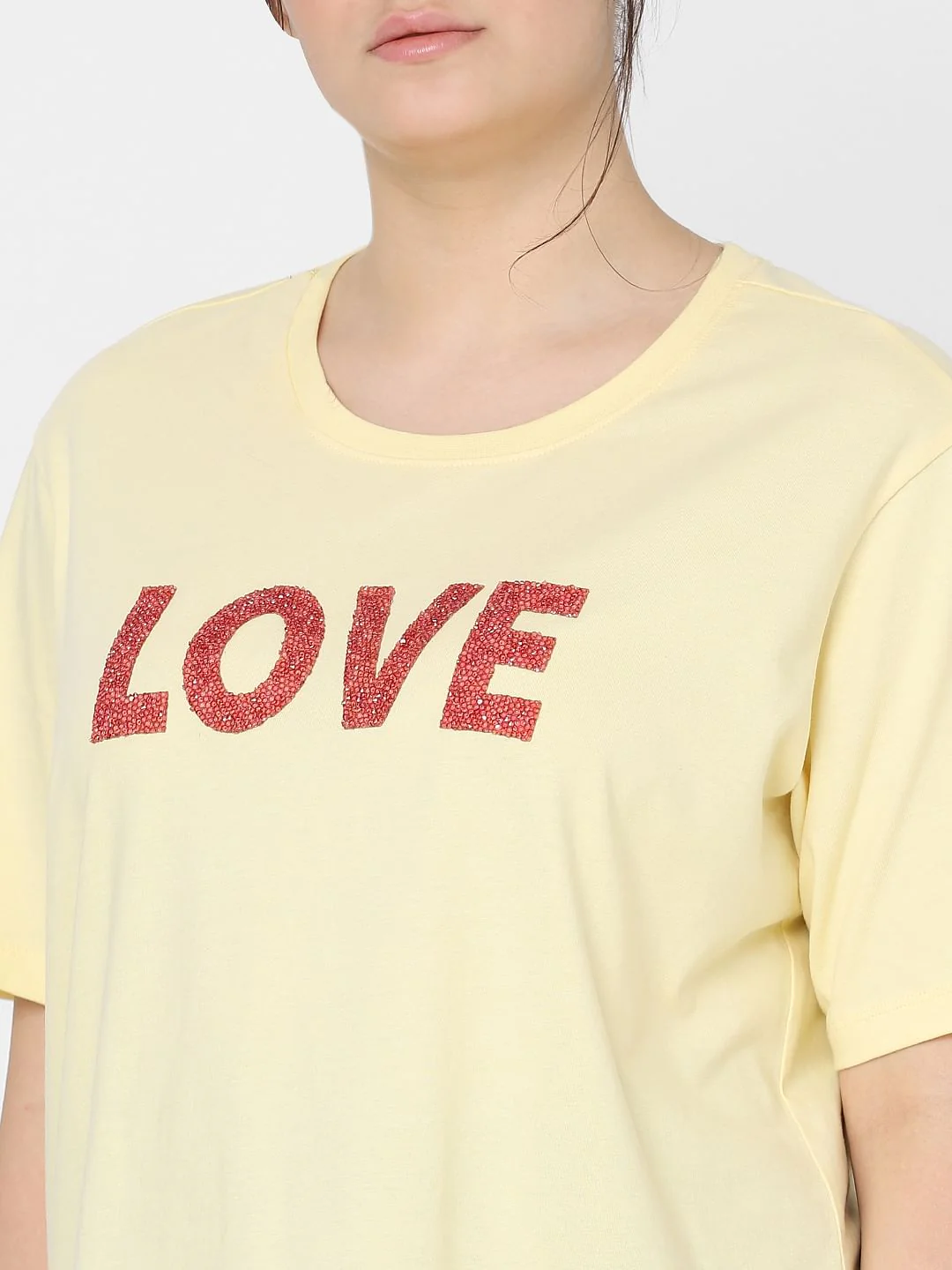 Curve Yellow Embellished Text Print T-Shirt - Image 6